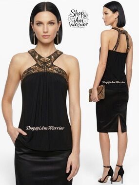 Cache bronze beaded sequin stretchy halter top *shop@iamwarrior